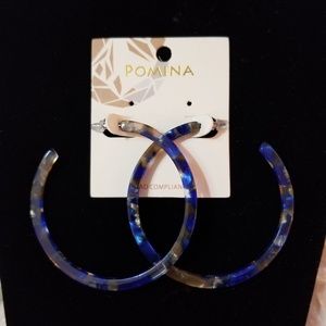 Acrylic earrings Blue/Gold tortoiseshell hoops